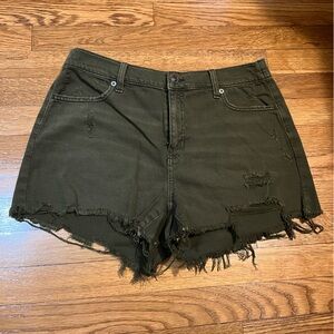 Aerie Dark Green Daydream Denim Distressed Jean Shorts
